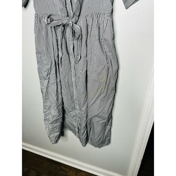 ADAM LIPPES x RTR Blue White Striped Front Button Collared Waist Tie Dress 8 - Picture 5 of 13